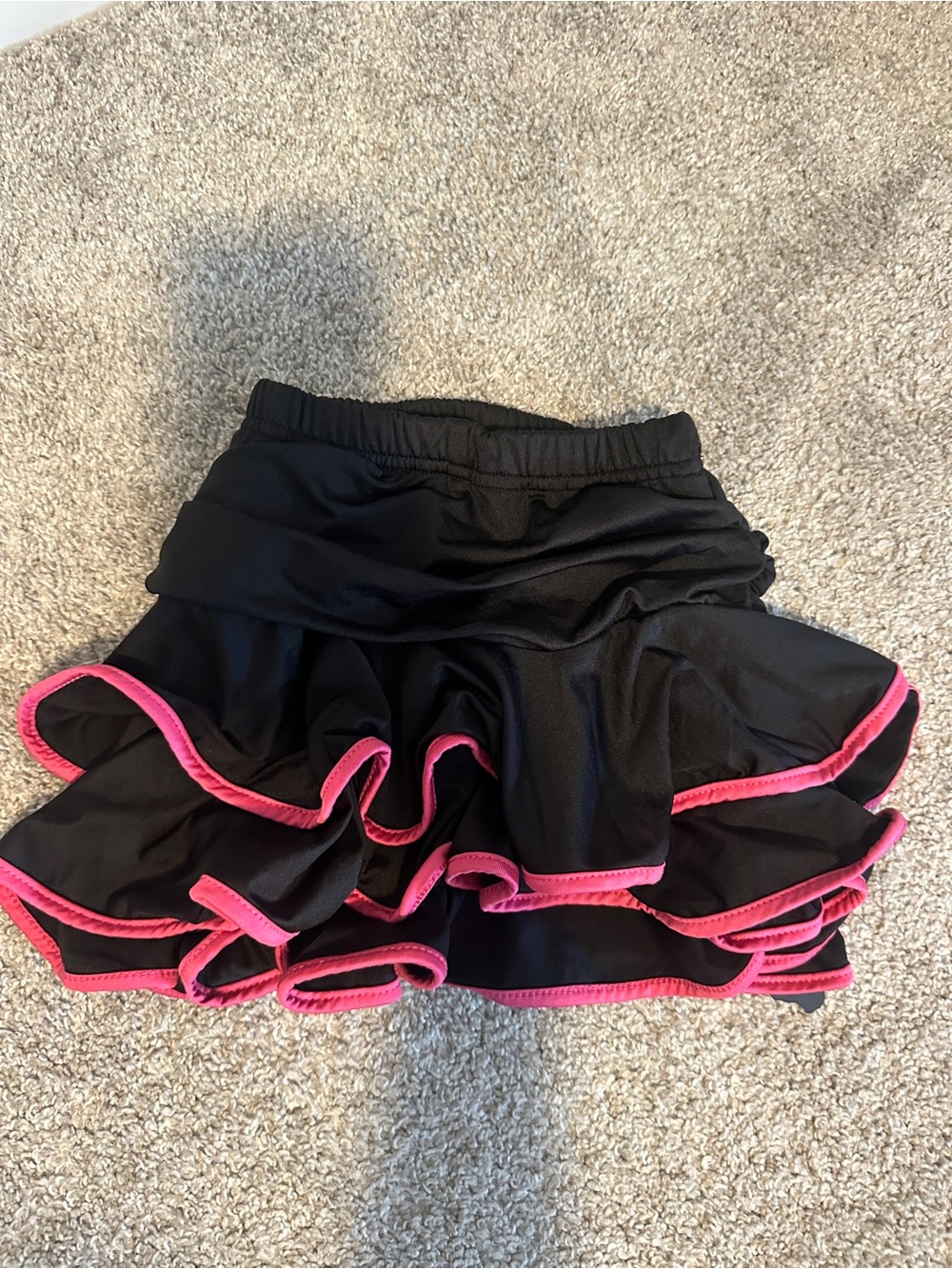 Black Ruffled ballroom dance Skirt with Pink Trim